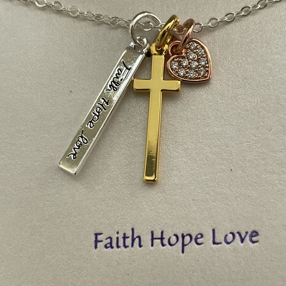 Grace & Gratitude Faith Hope Love 3 tone pendant - Picture 2 of 6